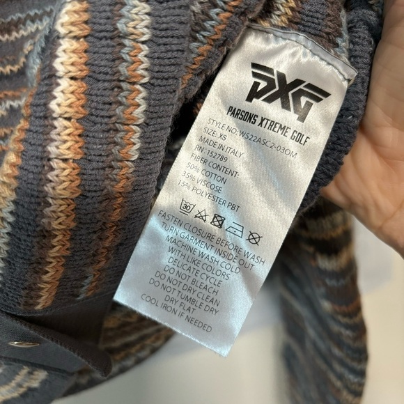 NWT PXG V Neck Snap Front Gray/ Multi Color Knit Stripe Long Sleeve Cardigan XS - Picture 6 of 7